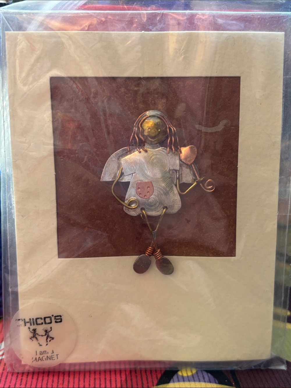 NIP Chico's Mixed Metal Folk Art Angel Figurine Magnet Original Packaging